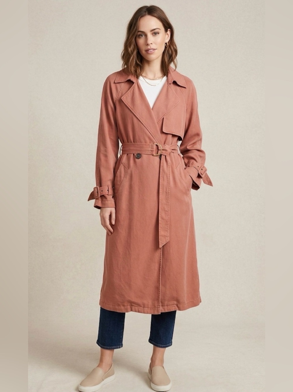 Michelle Mason Luxury Tencel & Silk Twill Trench Coat – Rose Terracotta